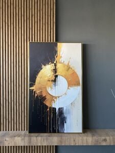 Kanvas Tuval Tablo Altın Beyaz Akış Daire Kod: EYL79