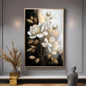 Kanvas Tuval Tablo Gold Detaylı Çiçek Kod: EYL100