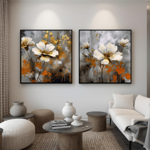 İkili Kanvas Tuval Tablo Vintage Soyut Çiçekler Kod: EYL176