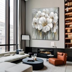 Kanvas Tablo Floral Art K896-2 90x90cm Kanvas Tablo - Altın Metal Çerçeve-