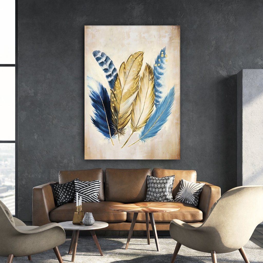 Kanvas Tablo Modern Tüy Kod: LK748-K 90x90cm Kanvas Tablo - Altın Metal Çerçeve-
