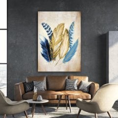 Kanvas Tablo Modern Tüy Kod: LK748-K 90x90cm Kanvas Tablo - Altın Metal Çerçeve-