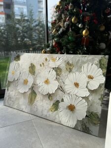 Yağlı Boya Dokulu Kabartmalı Yasemin Çiçekleri Tablo 70x120cm