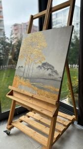 Yağlı Boya Dokulu Kabartmalı Gold Soyut Silüetler İkili Set Tablo 70x70cm