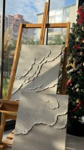 İkili Yağlı Boya Dokulu Kabartmalı Beyaz Kıyı Tablo 50x70cm