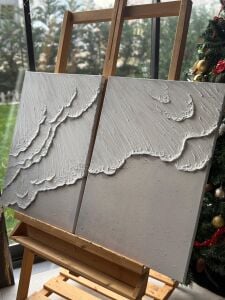 İkili Yağlı Boya Dokulu Kabartmalı Beyaz Kıyı Tablo 50x70cm
