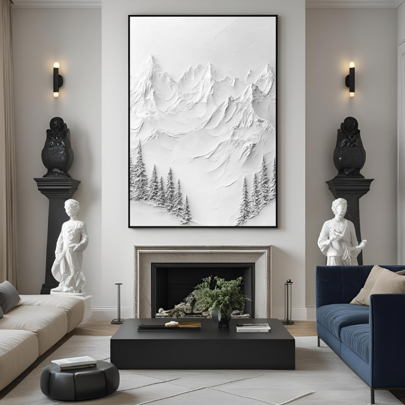 Yağlı Boya Dokulu Kabartmalı Dağ Manzarası Tablo