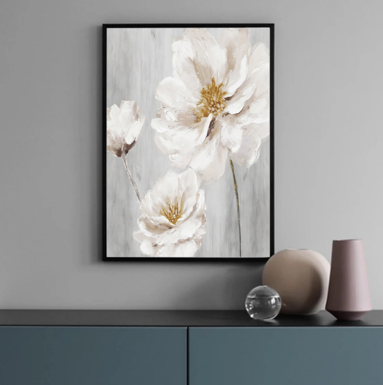 Kanvas Tuval Tablo Krem Pastel Çiçekler Kod: H51-K-1