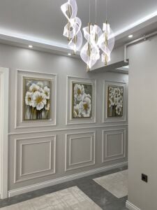 Üçlü Yağlı Boya Dokulu Altın Detaylı Çiçekler Tablo 50x70cm