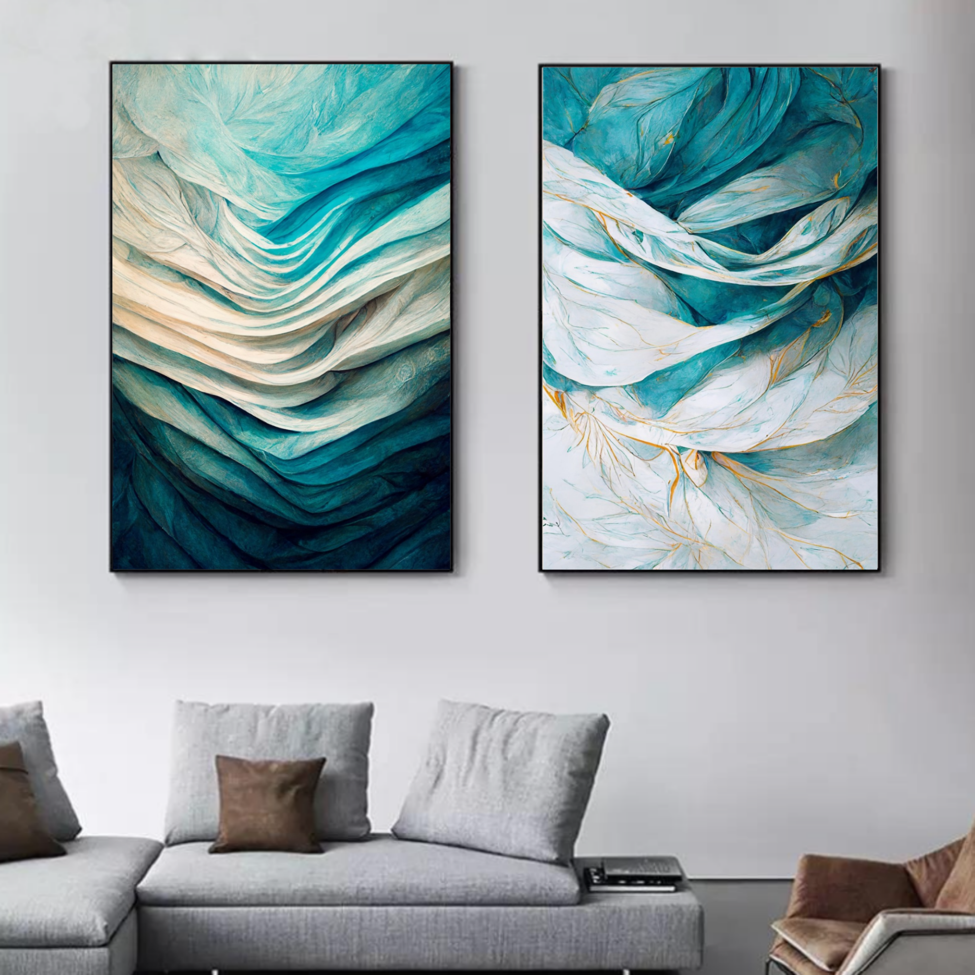 İkili Kanvas Tuval Tablo Blue Waves CTN95-K