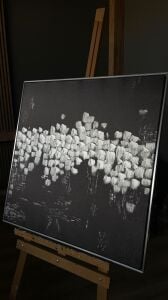 Yağlı Boya Dokulu Kabartmalı Gümüş Soyut 90x90cm