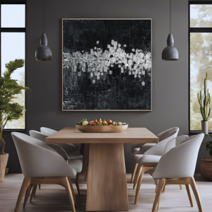 Yağlı Boya Dokulu Kabartmalı Gümüş Soyut 90x90cm