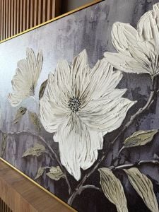Yağlı Boya Dokulu Kabartmalı Beyaz Çiçekler Tablo 70x120cm