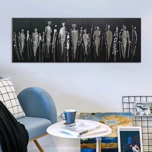 120x50cm Panoramik Kanvas Tuval Tablo Gri Silüet Kod: TLH72-K Altın Metal Çerçeve-
