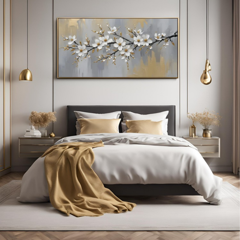 Yağlı Boya Dokulu Kabartmalı Manolya Ağacı Tablo 70x120cm