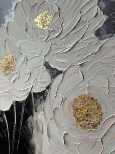 Yağlı Boya Dokulu Kabartmalı Beyaz Çiçekler Tablo 90x90cm