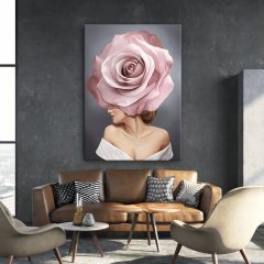 Kanvas Tablo Çiçekli Kadın A596-1-K 90x90cm Kanvas Tablo - Altın Metal Çerçeve-