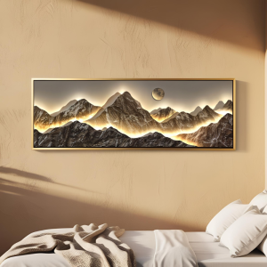 120x50cm Panoramik Kanvas Tuval Tablo Ay Işığında Dağlar Kod: PT002