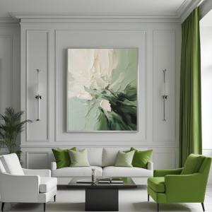 Yağlı Boya Dokulu Kabartmalı Yeşil Tonlu Soyut Tablo