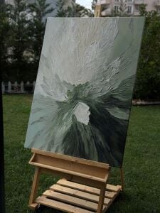 Yağlı Boya Dokulu Kabartmalı Yeşil Tonlu Soyut Tablo