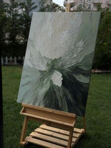 Yağlı Boya Dokulu Kabartmalı Yeşil Tonlu Soyut Tablo