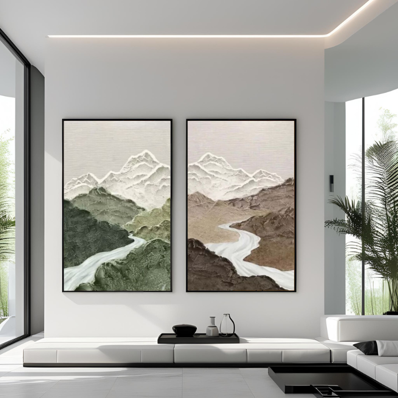 İkili Yağlı Boya Dokulu Kabartmalı Dağ Yolu 50x70cm