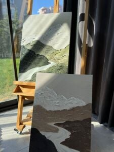 İkili Yağlı Boya Dokulu Kabartmalı Dağ Yolu 50x70cm