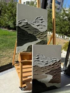 İkili Yağlı Boya Dokulu Kabartmalı Dağ Yolu 50x70cm