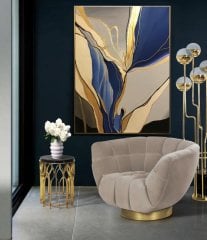 Kanvas Tuval Tablo Elegant Mavi Kod: K1299 90x90cm Kanvas Tablo - Altın Metal Çerçeve-