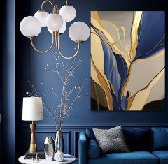 Kanvas Tuval Tablo Elegant Mavi Kod: K1299 90x90cm Kanvas Tablo - Altın Metal Çerçeve-