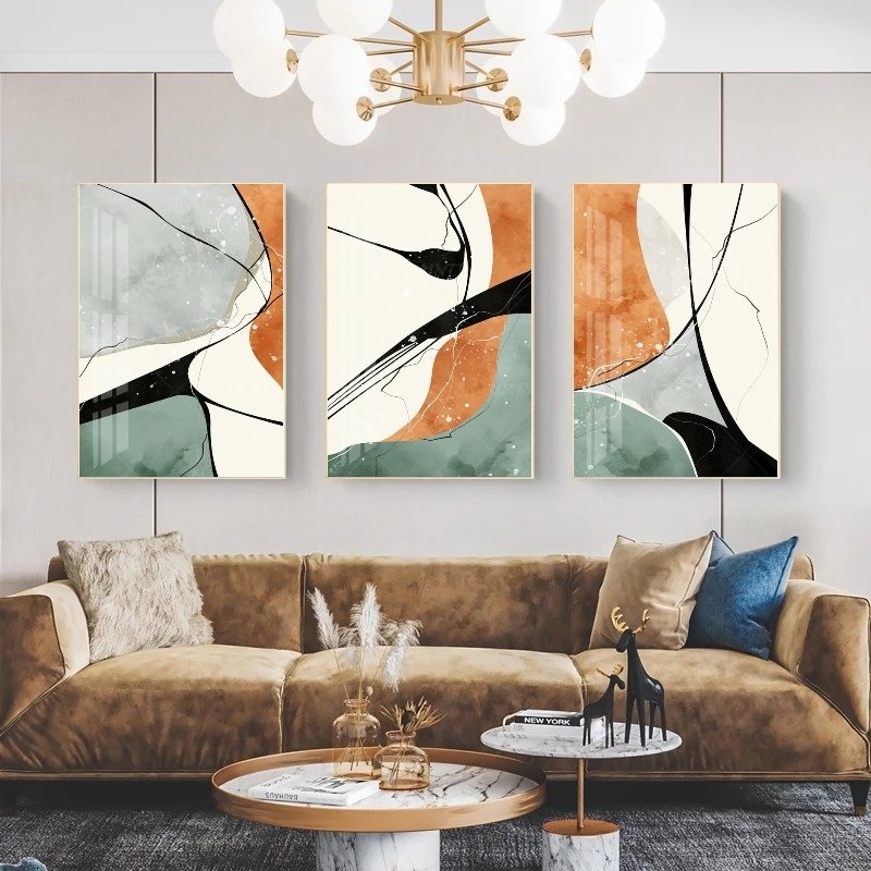 Üçlü Kanvas Tuval Tablo Seti Abstract Black Lines Kod: A022-K